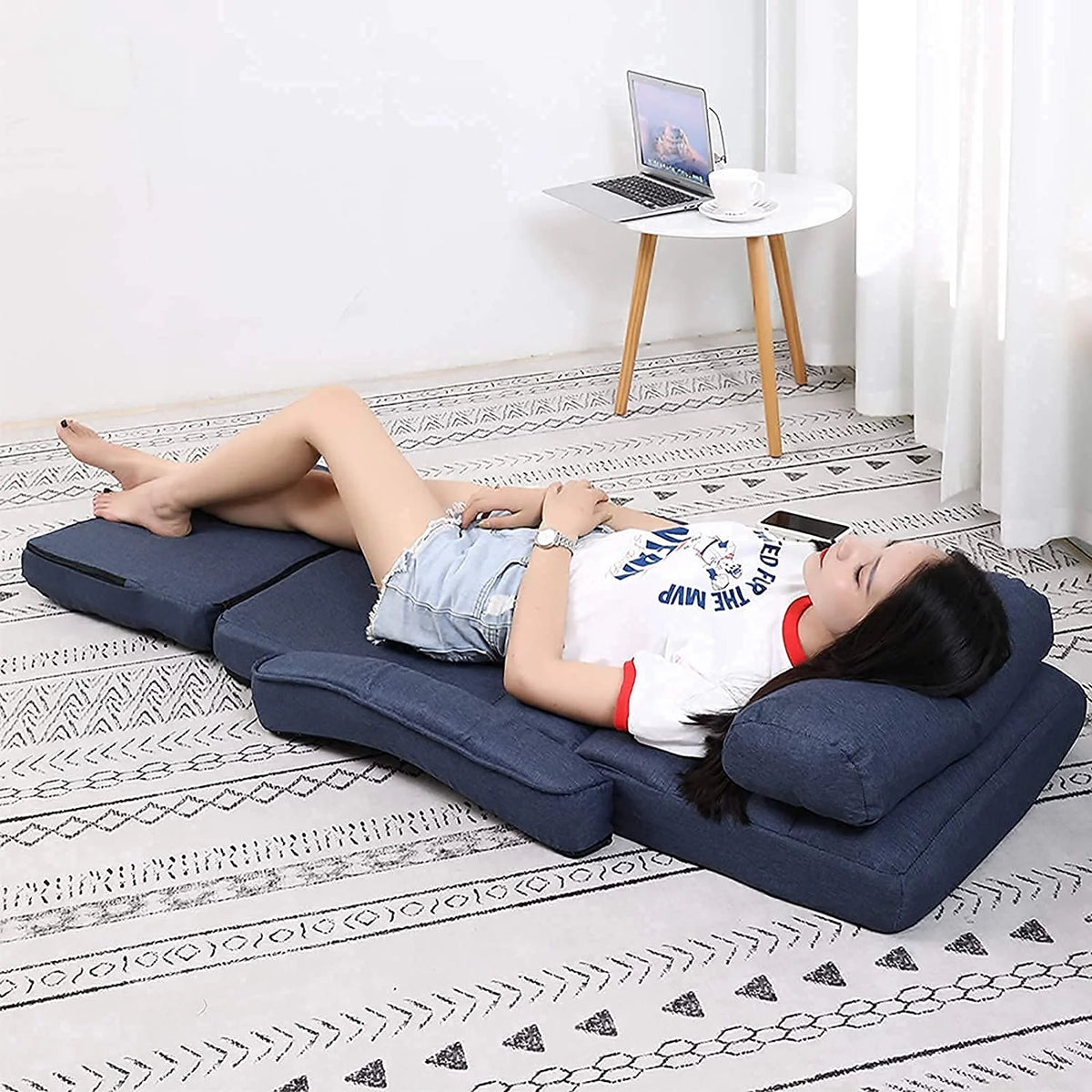 Adjustable Folding Floor Chair with Armrests and Pillow I1935