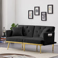59" Convertible Velvet Sofa Bed with 2 Pillows & Side Pockets (Black) X72188