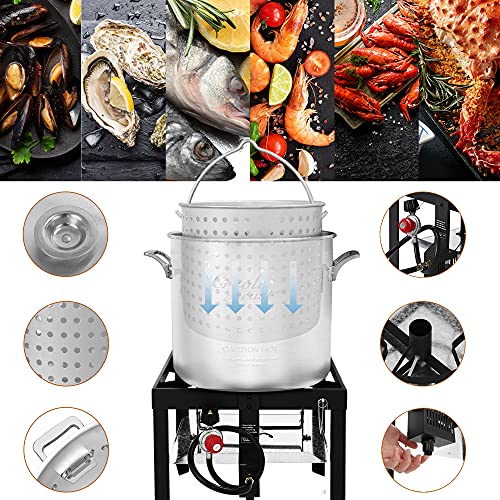 Seafood Boiling Kit with Strainer, Aluminum Propane Gas Boiler with 10 PSI Regulator X9607