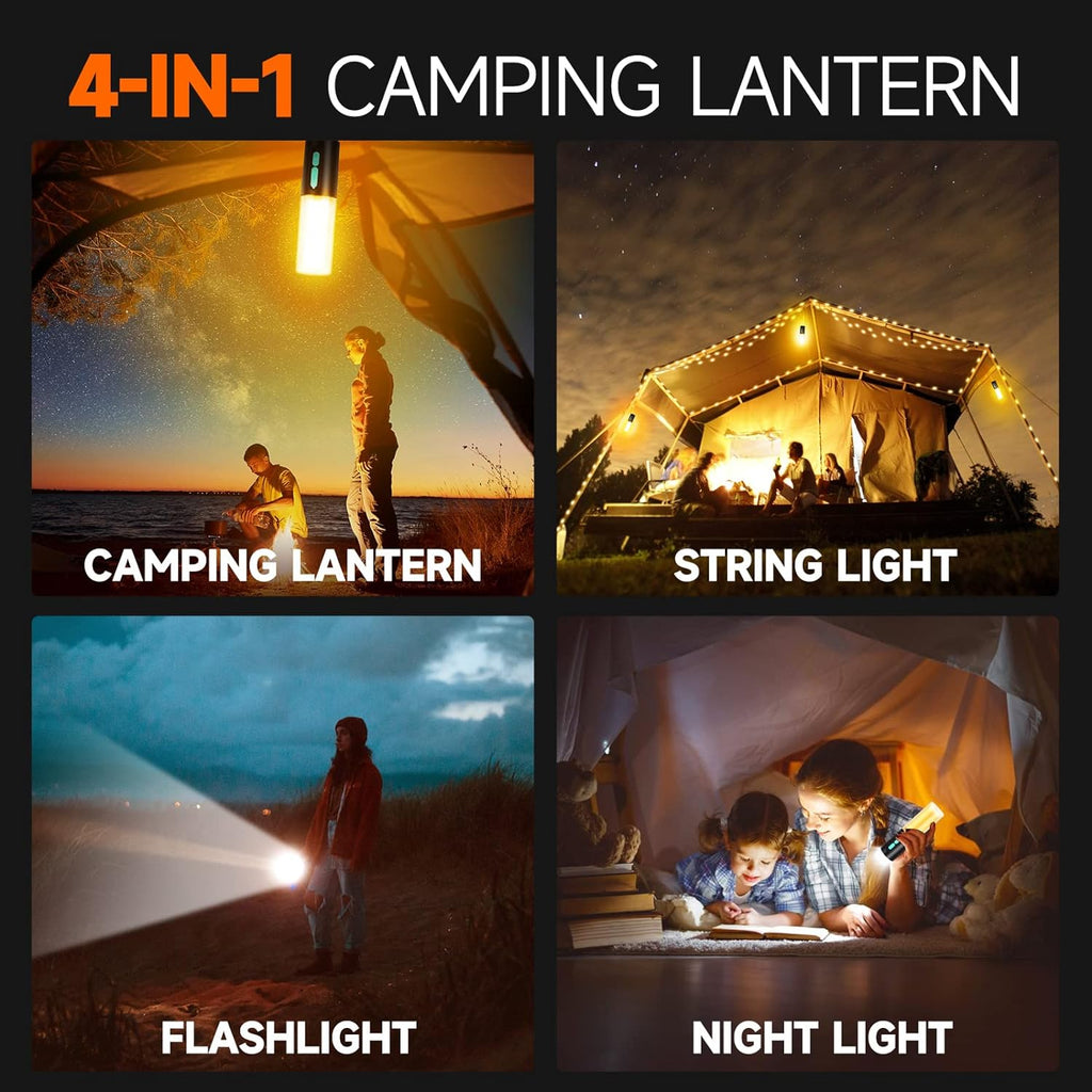 4-in-1 Rechargeable LED Camping Lantern with String Lights K546439