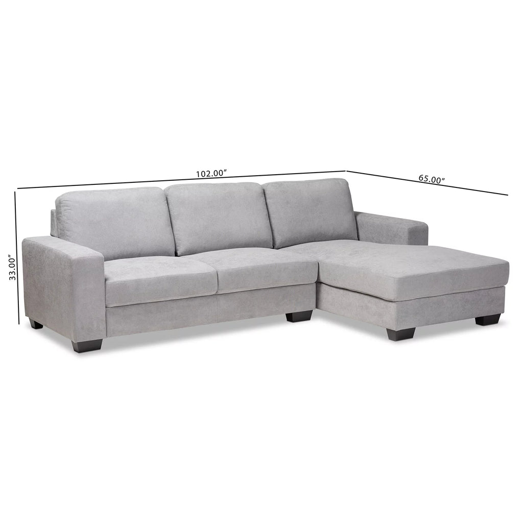 Light Grey Fabric Upholstered Sectional Sofa with Right Facing Chaise X38517