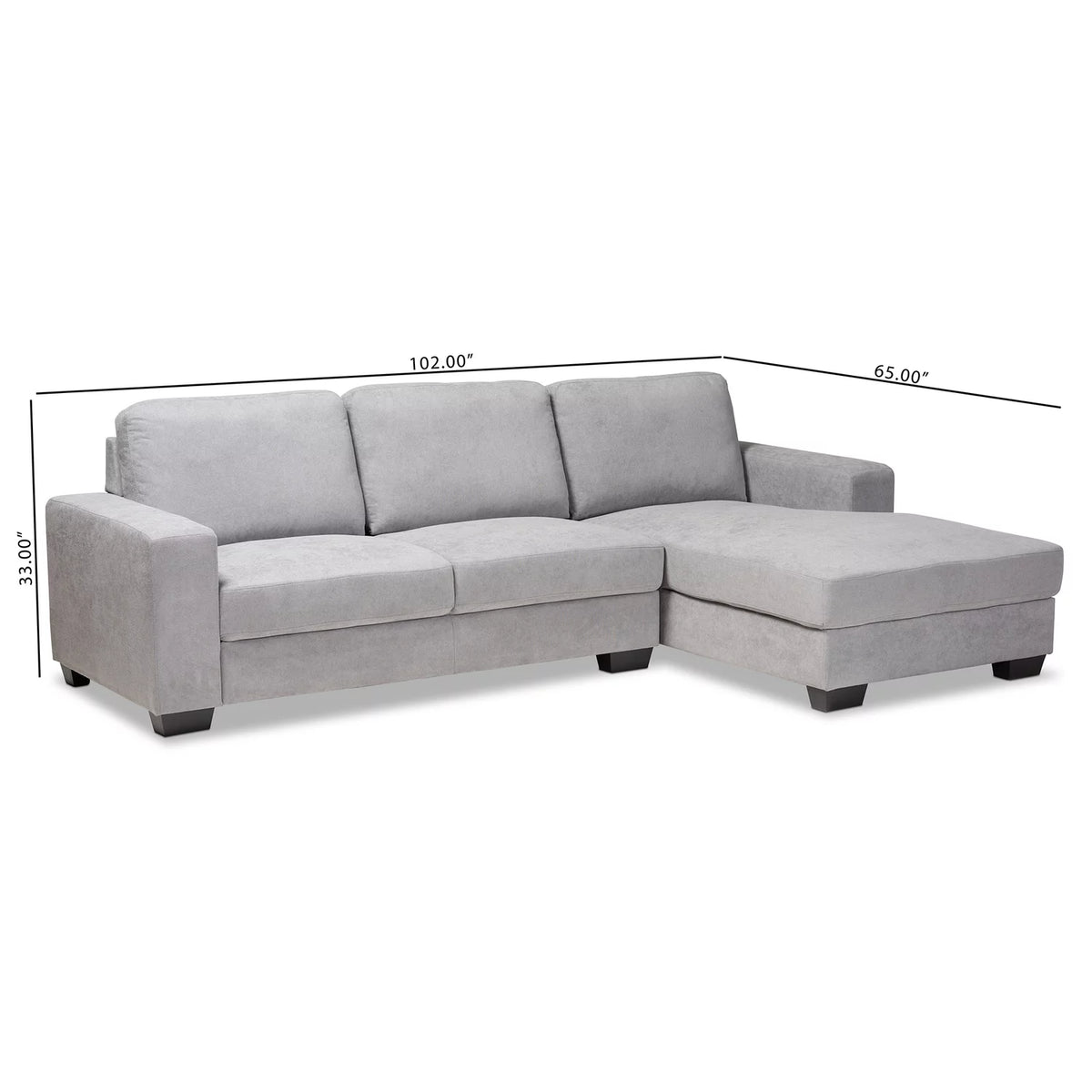Light Grey Fabric Upholstered Sectional Sofa with Right Facing Chaise X38517