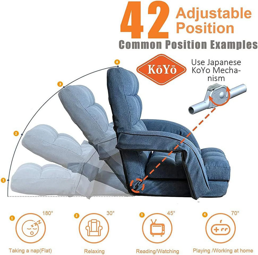 Adjustable Folding Floor Chair with Armrests and Pillow I1935