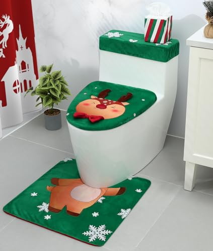Christmas Toilet Seat Cover and Rug Set of 4 J9876
