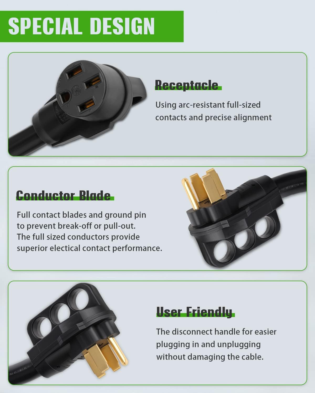 50 Feet 50Amp RV Extension Cord with Handle Black W416