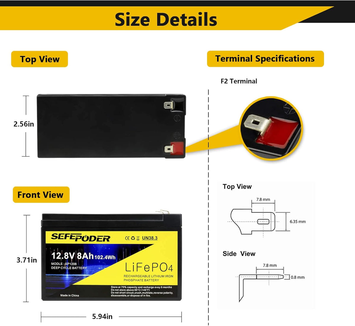 12V 12Ah LiFePO4 Lithium Ion Rechargeable Battery with Built-in BMS M503720
