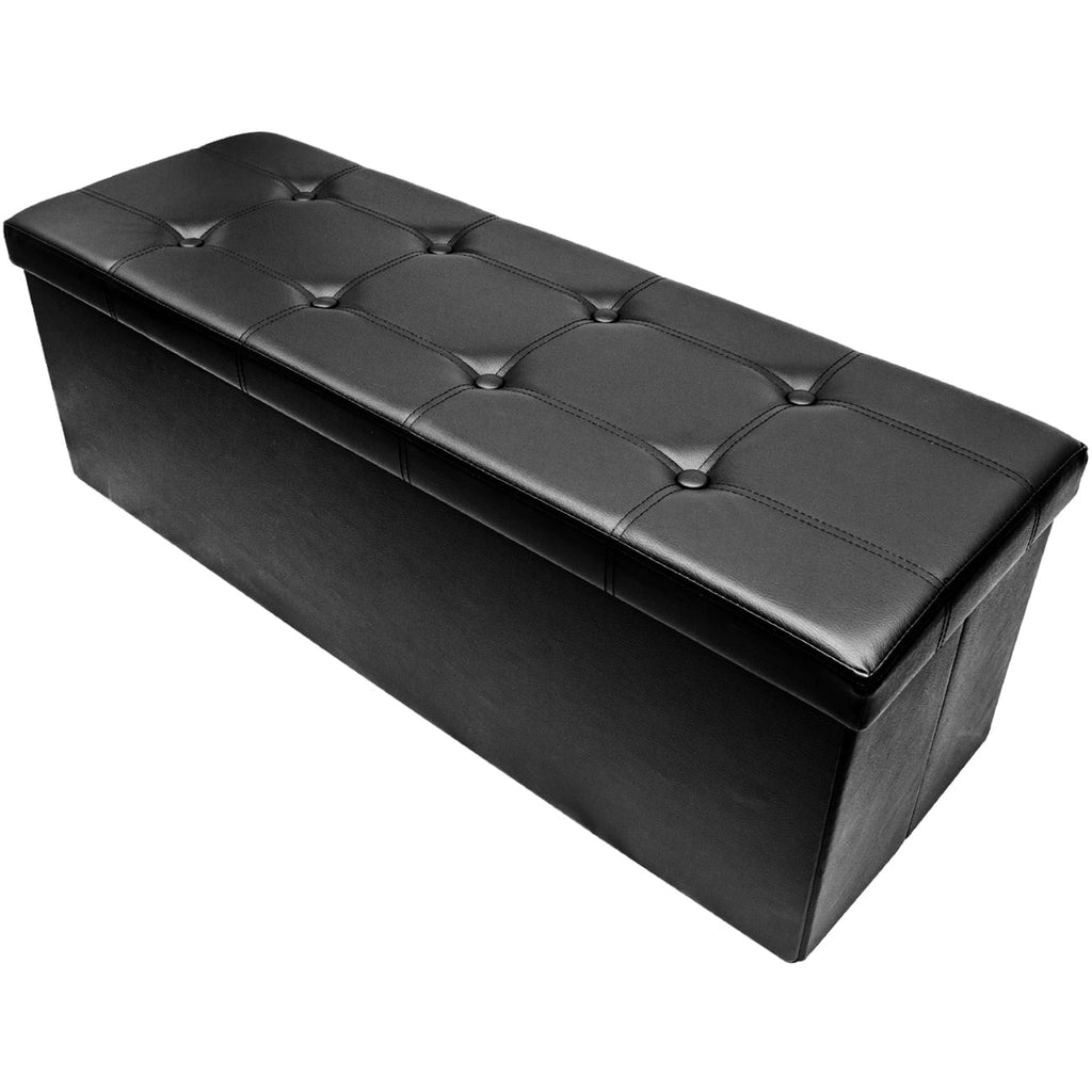 Black Faux Leather Collapsible Storage Bench Ottoman M104835