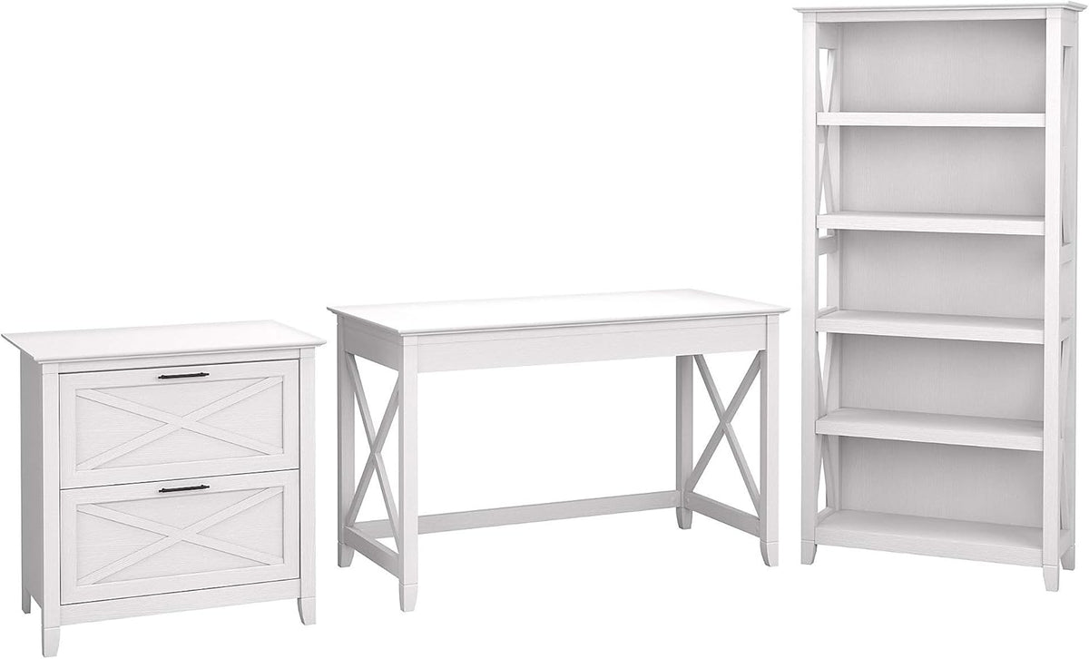 48W Writing Desk with 2 Drawer Lateral File Cabinet and 5 Shelf Bookcase K81886
