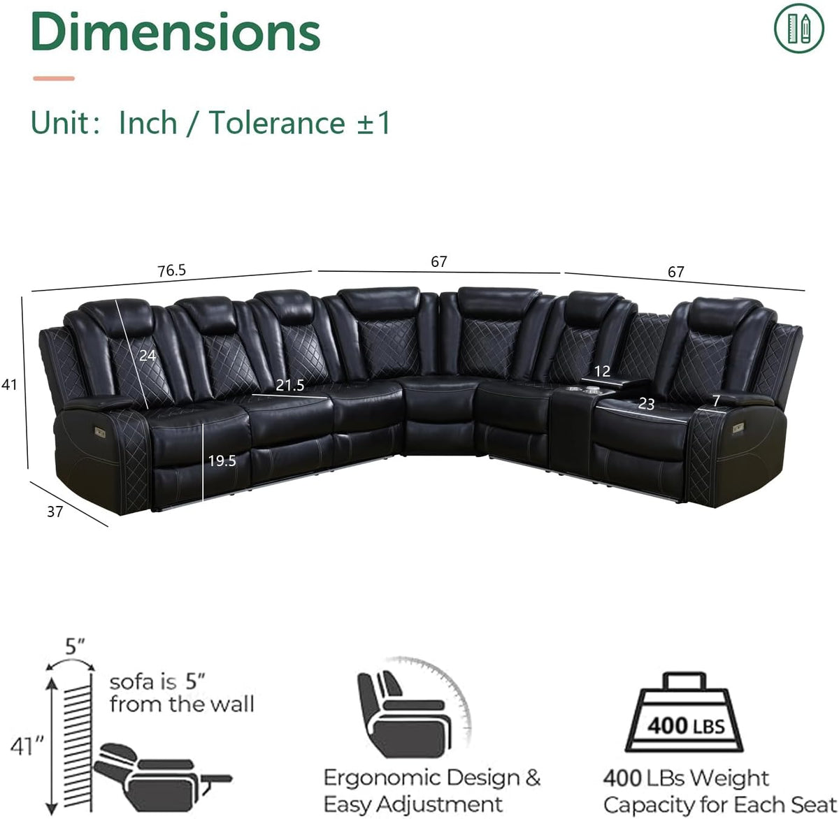 Black Leather Power Reclining Sectional Sofa R34195