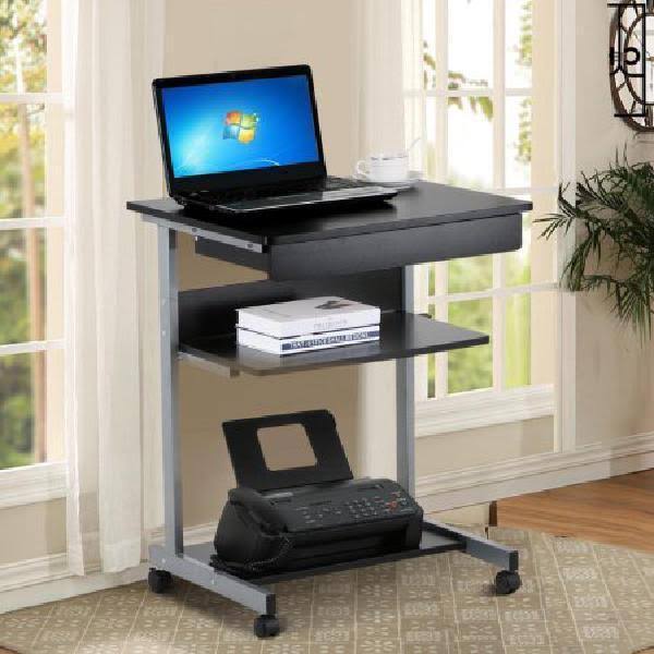 Compact Rolling Laptop Cart Desk with Drawer and Shelf O23066
