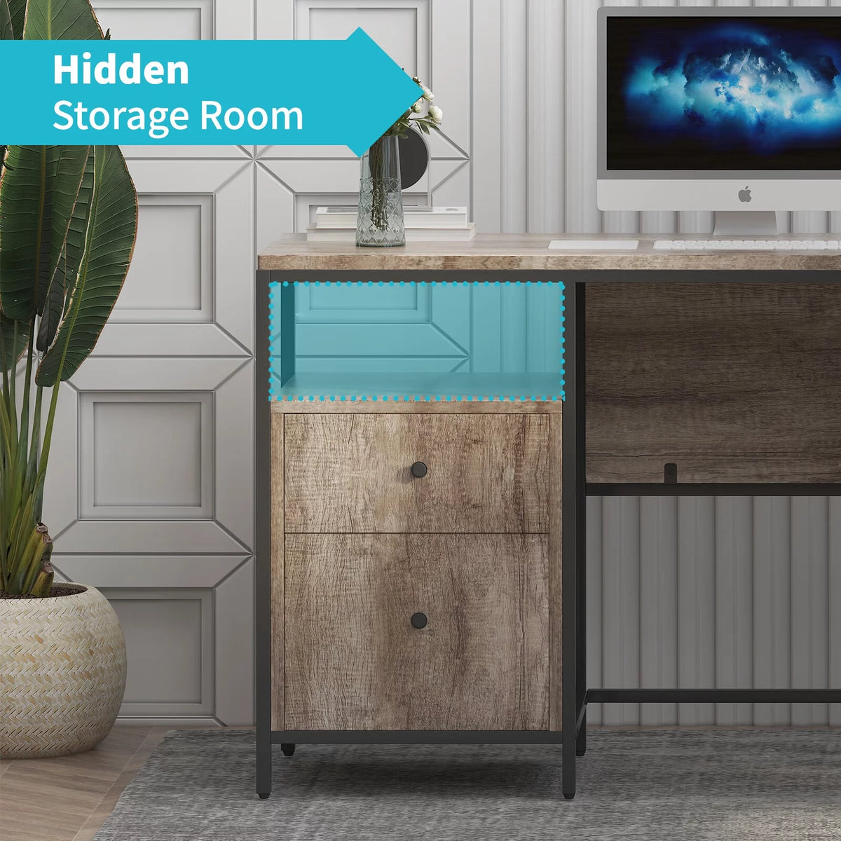 L Shape Computer Desk with Storage Drawers M3700
