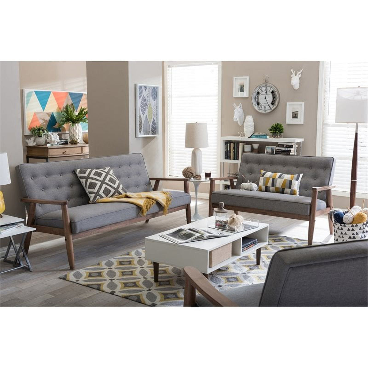 2 Piece Tufted Loveseat and Chair Set in Gray P751