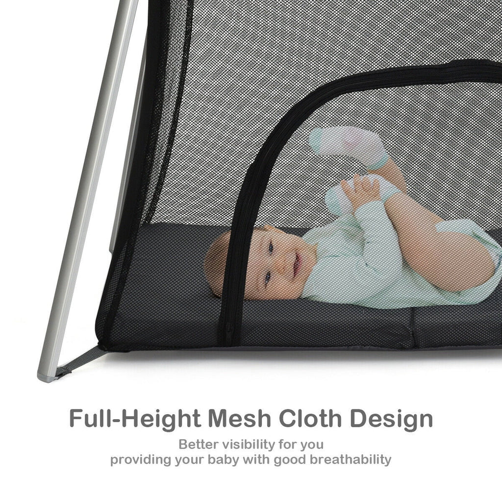 Foldable Baby Playpen Lightweight Crib with Carry Bag Dark Gray M708