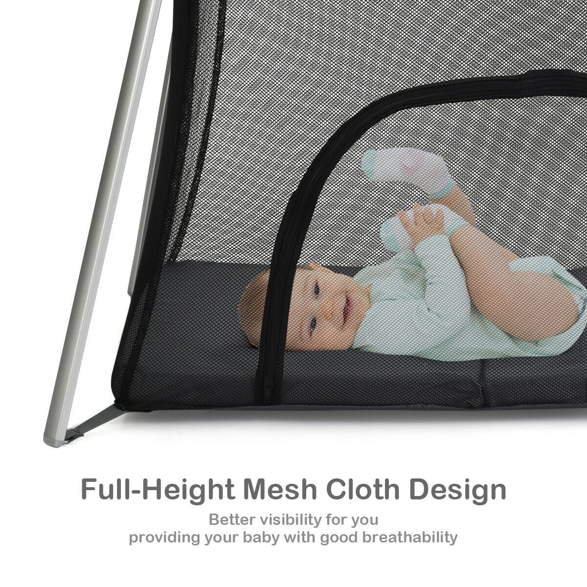 Foldable Baby Playpen Lightweight Crib with Carry Bag Dark Gray M708