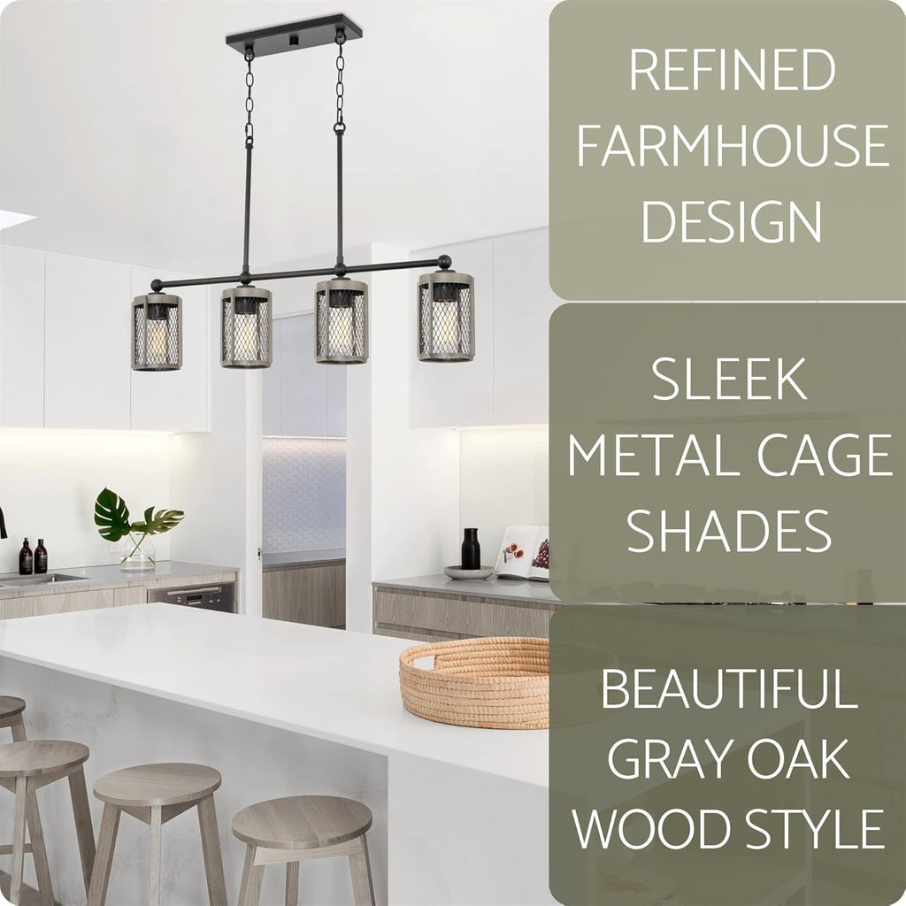 4-Light Modern Farmhouse Island Light with Metal Cage Shades Z61295