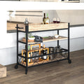 Light Oak Wood Kitchen Bar Cart with Stemware Rack and Locking Casters K779647