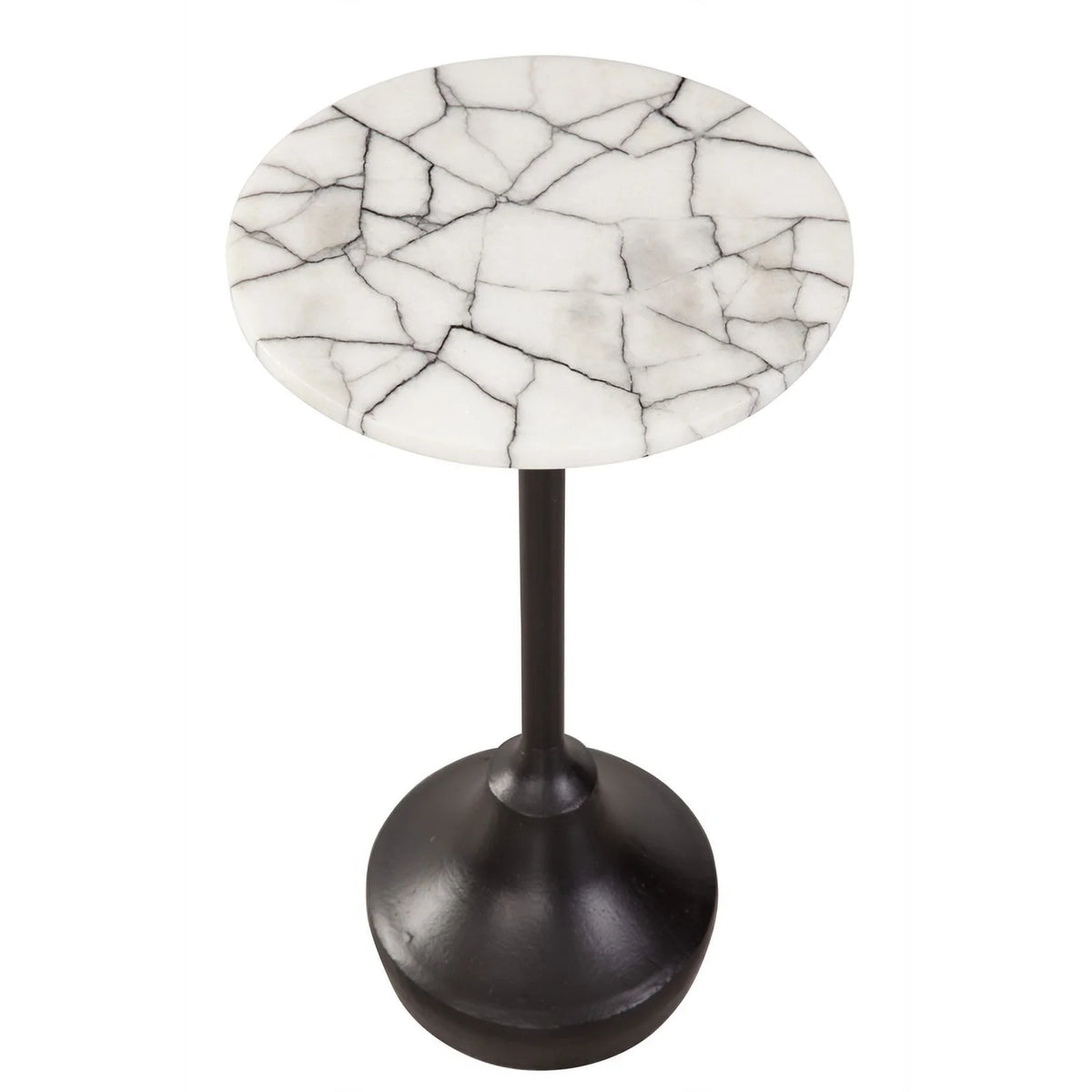 Matte Black Metal and Marble Accent Table A65946
