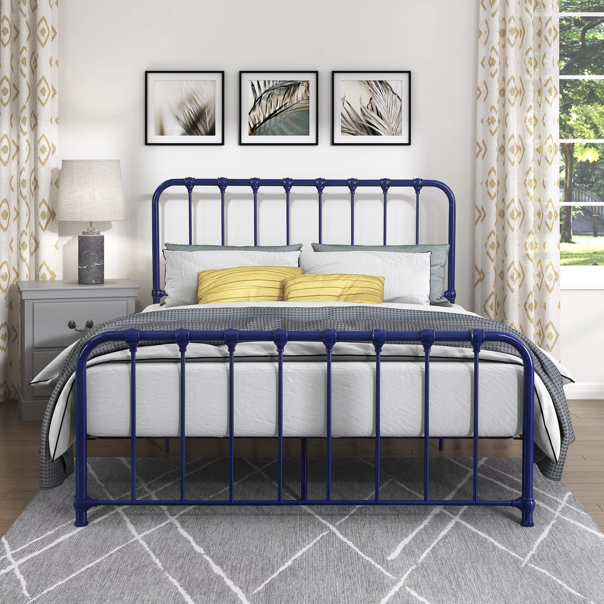 Metal Platform Bed Full Navy Blue Y4297