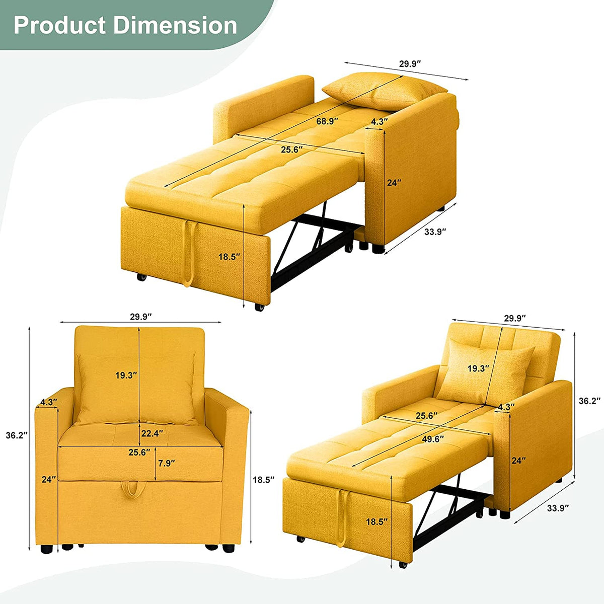 Green Reversible Sectional Sofa Bed with Storage Chaise P820476