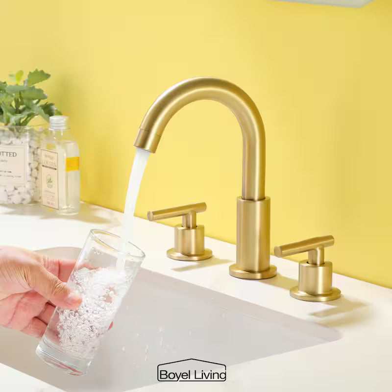 8 in. Widespread 2-Handle Bathroom Faucet with Valve and Water Supply Lines in Brushed Gold X94668