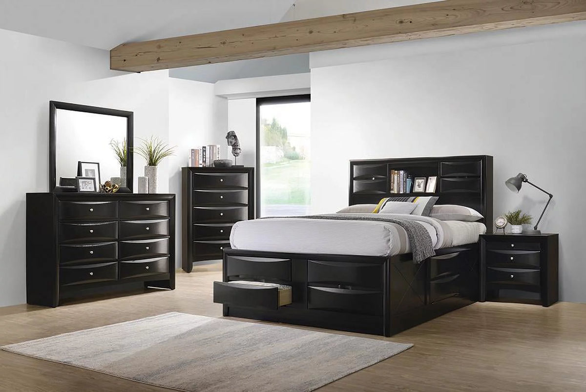 Black Storage Bedroom Set with Bookcase Headboard S399355