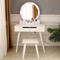 White Round Makeup Vanity Table with Lighted Mirror and Cushioned Stool B69179