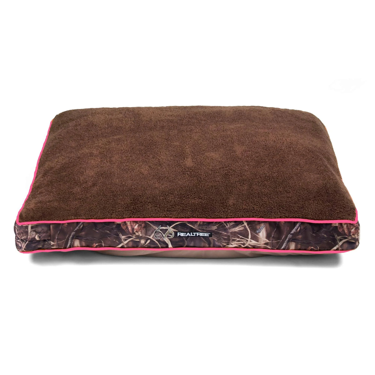 Camo Gusseted Pet Bed with Pink Piping Q22918