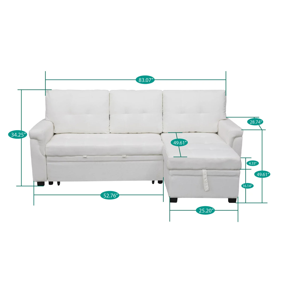 White Velvet L-Shaped Sleeper Sofa E869761