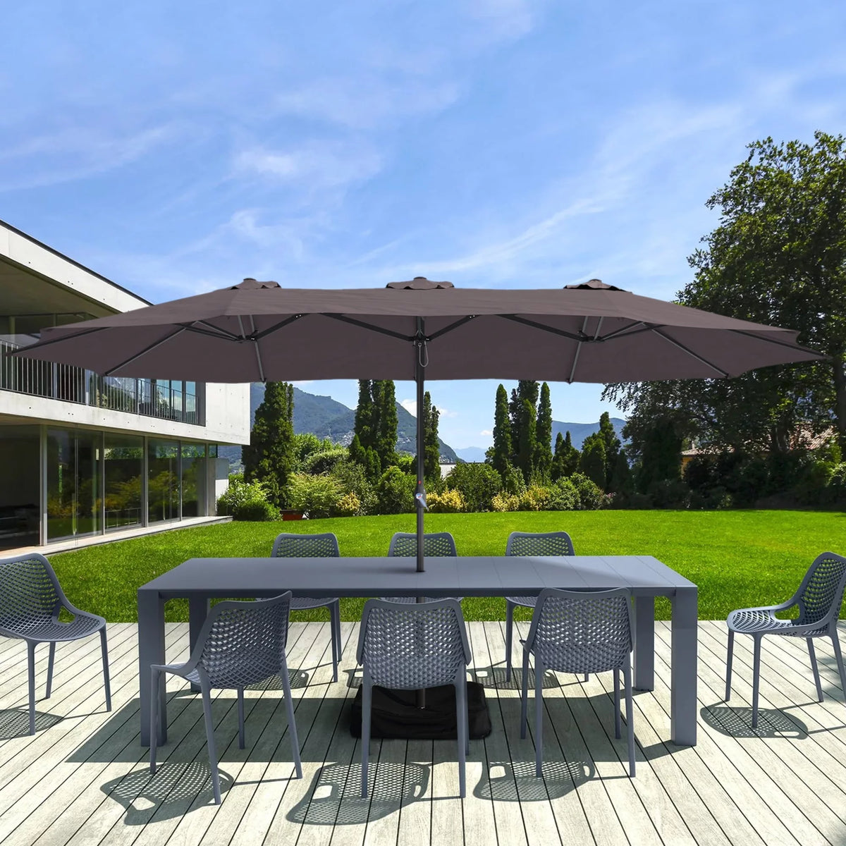 15Ft Double-Sided Patio Market Umbrella with Base A925