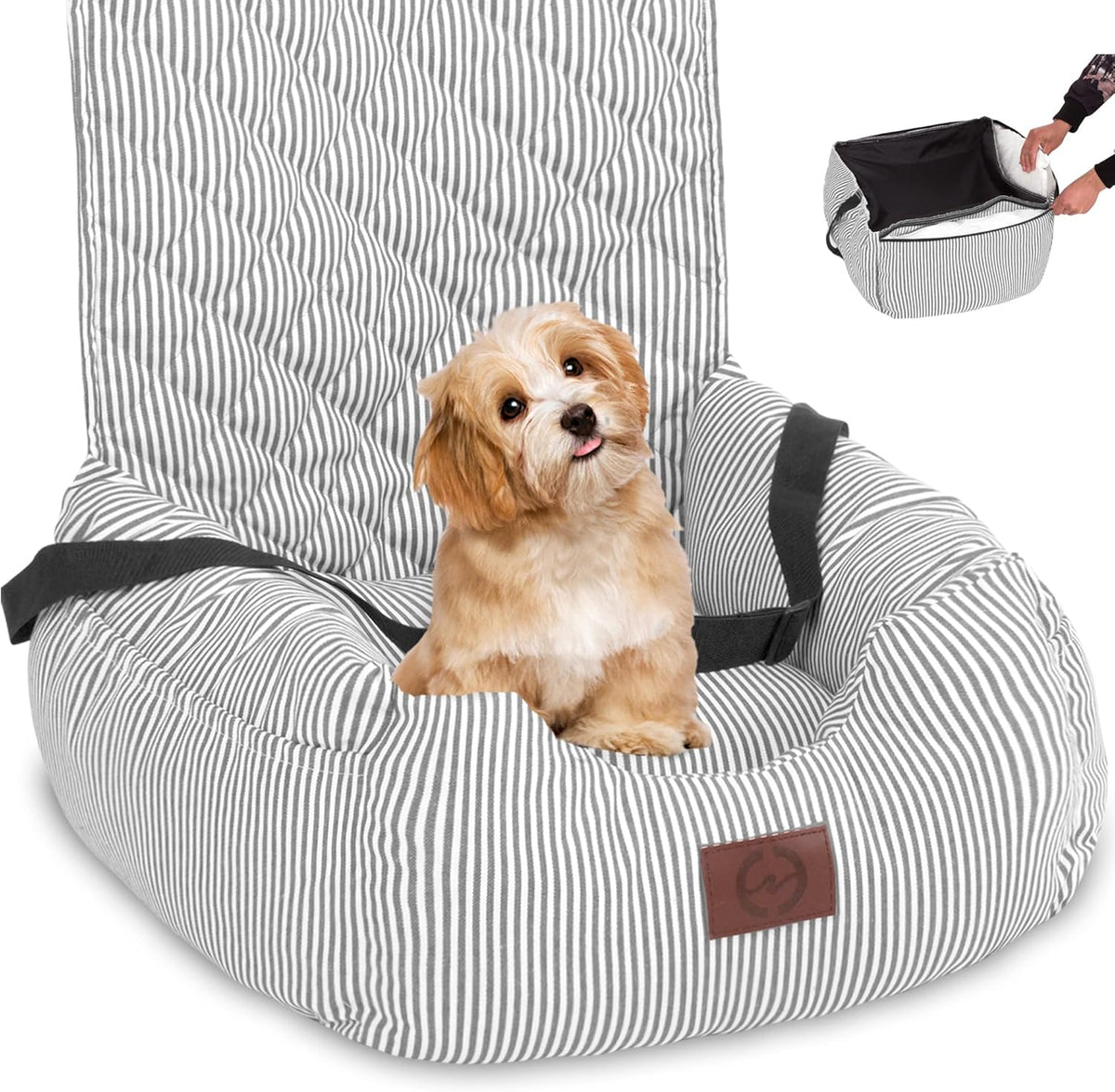 Washable Dog Car Seat with Storage Pockets and Safety Leash D6242