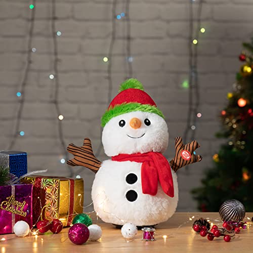 13 inch Animated Christmas Snowman Plush with LED Lights A93387