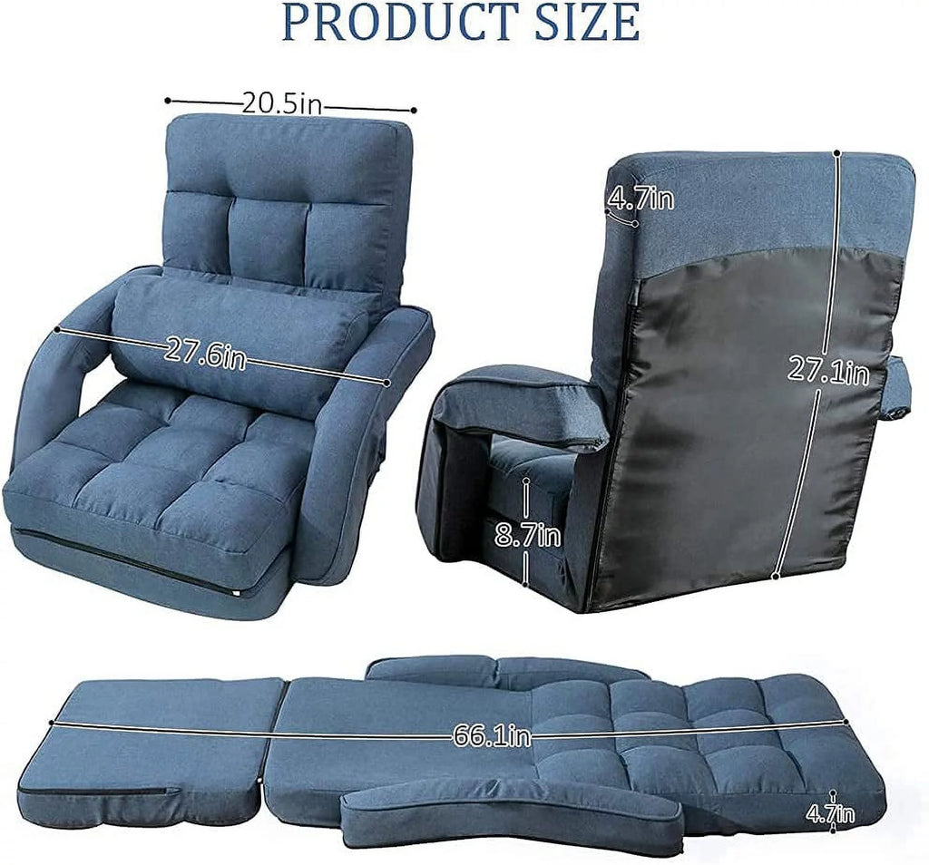 Adjustable Folding Floor Chair with Armrests and Pillow I1935