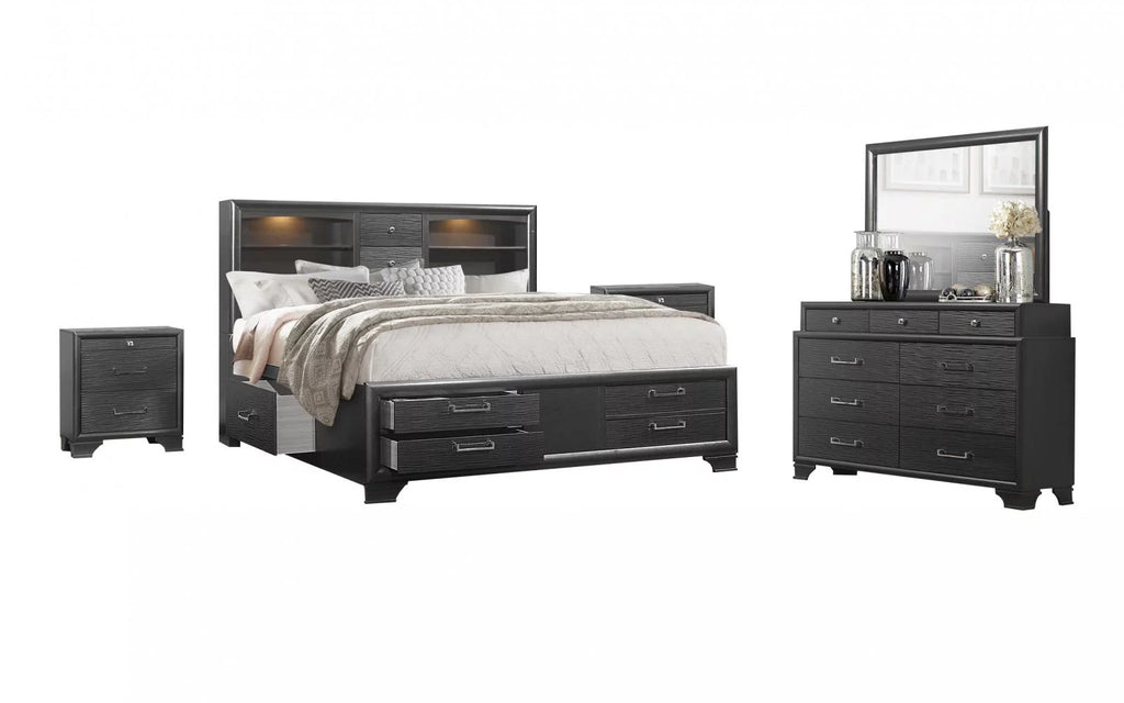 Glossy Black 5Pcs Bedroom Set W41465