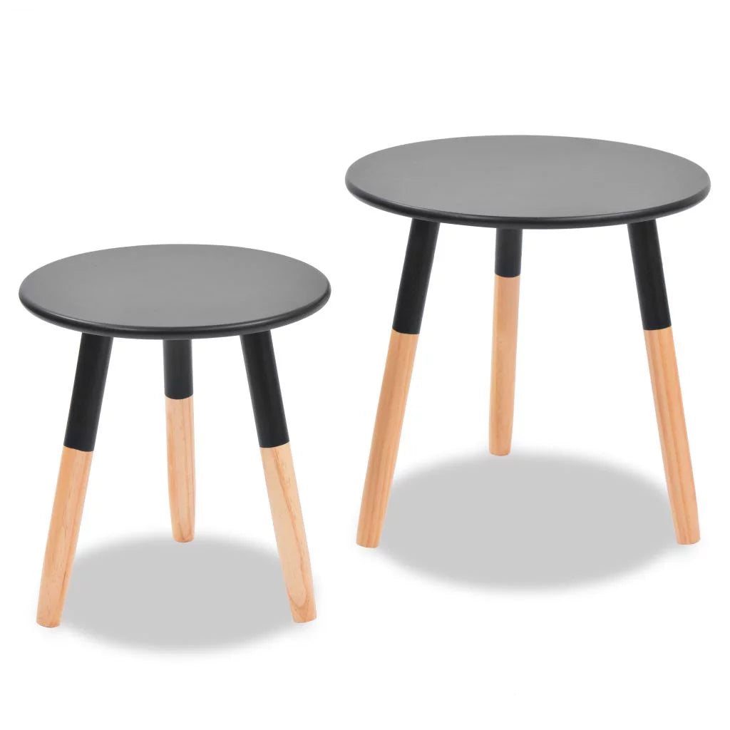 Black Solid Pinewood Side Table Set 2 Pieces W56372