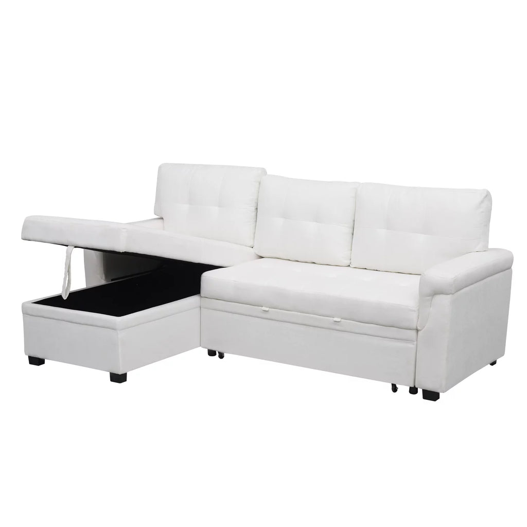 White Velvet L-Shaped Sleeper Sofa E869761