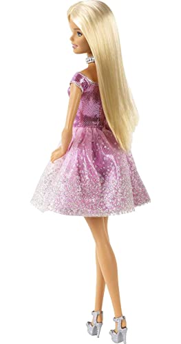 Blonde Hair Blue Eyes Doll with Pink Glitter Party Dress V699247