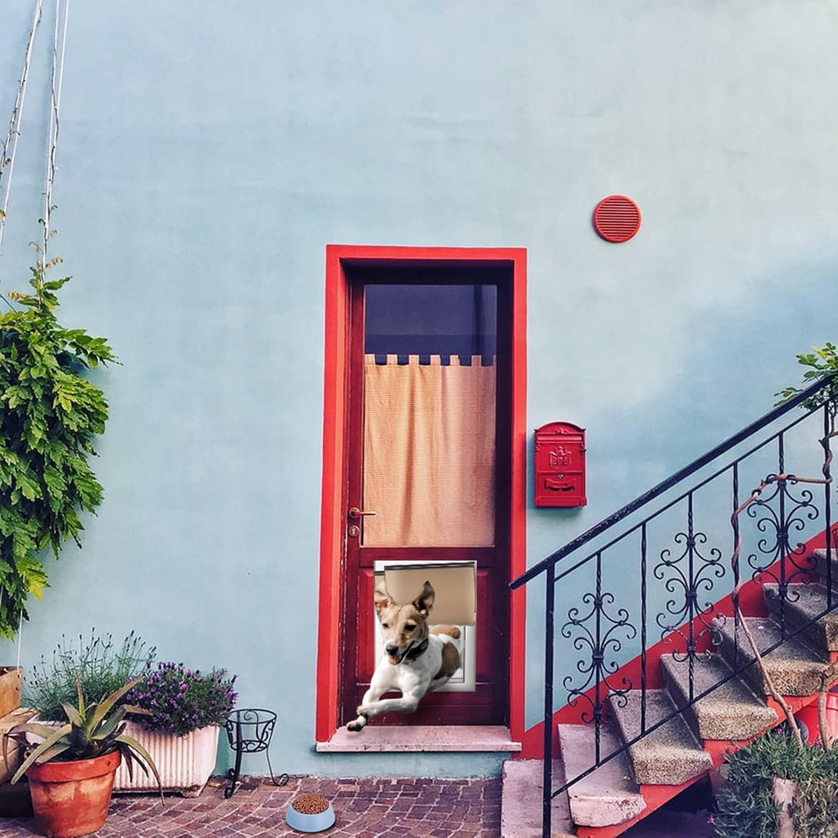 Dog Door with Slide-in Lock Panel and Magnetic Double Flaps, Aluminum Frame Pet Door (Medium) B887566