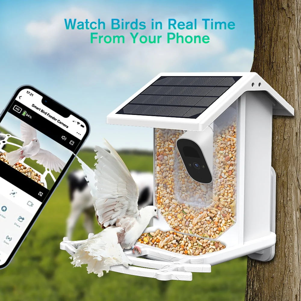 Smart Bird Feeder with Camera, Solar Panel, White X4026