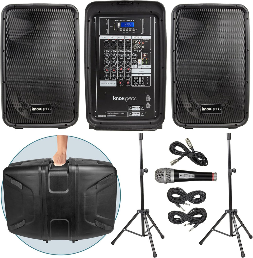 Portable 8” 300 Watt DJ PA System with Wired Microphone & Tripod Stands V3945