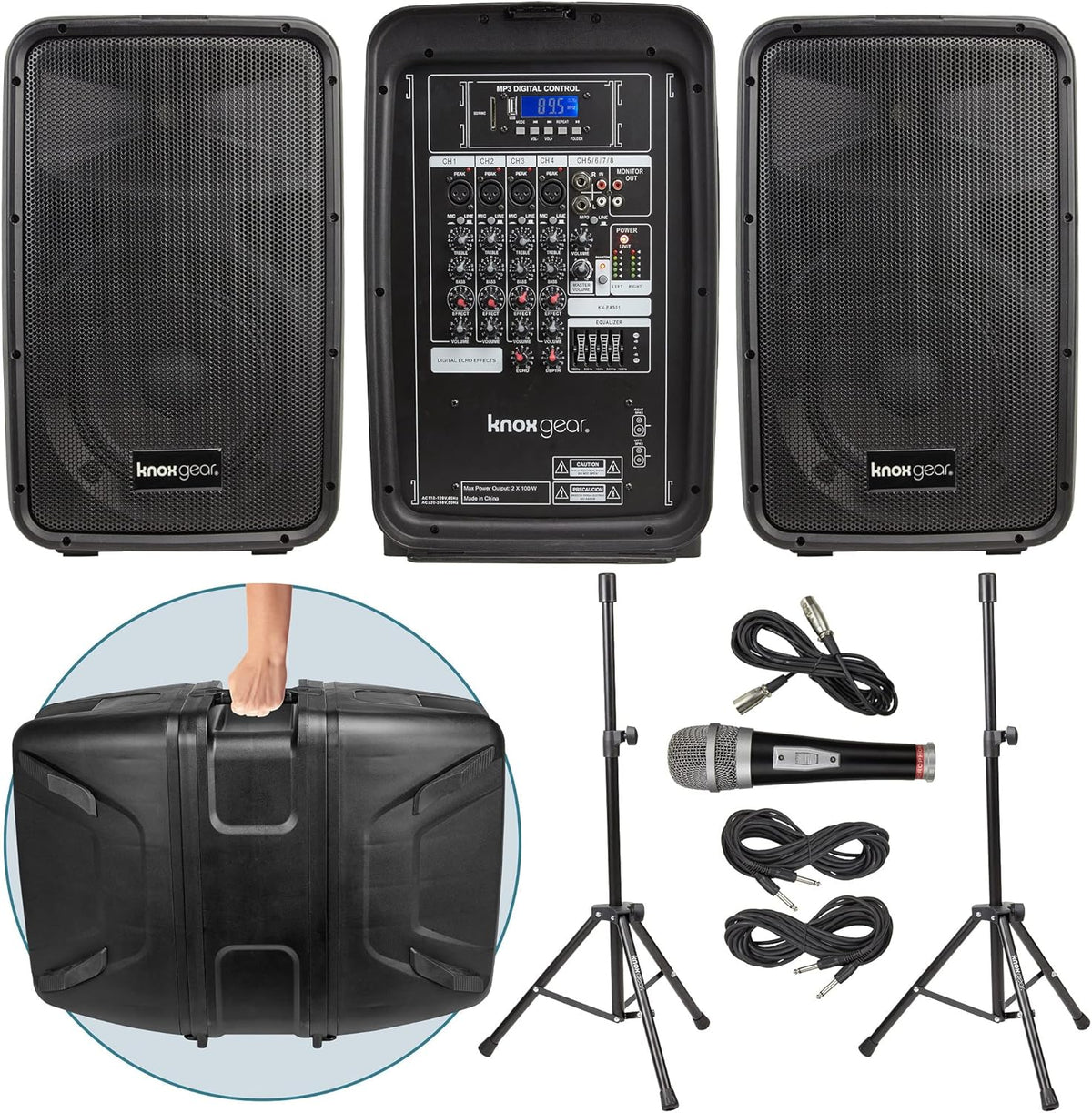 Portable 8” 300 Watt DJ PA System with Wired Microphone & Tripod Stands V3945