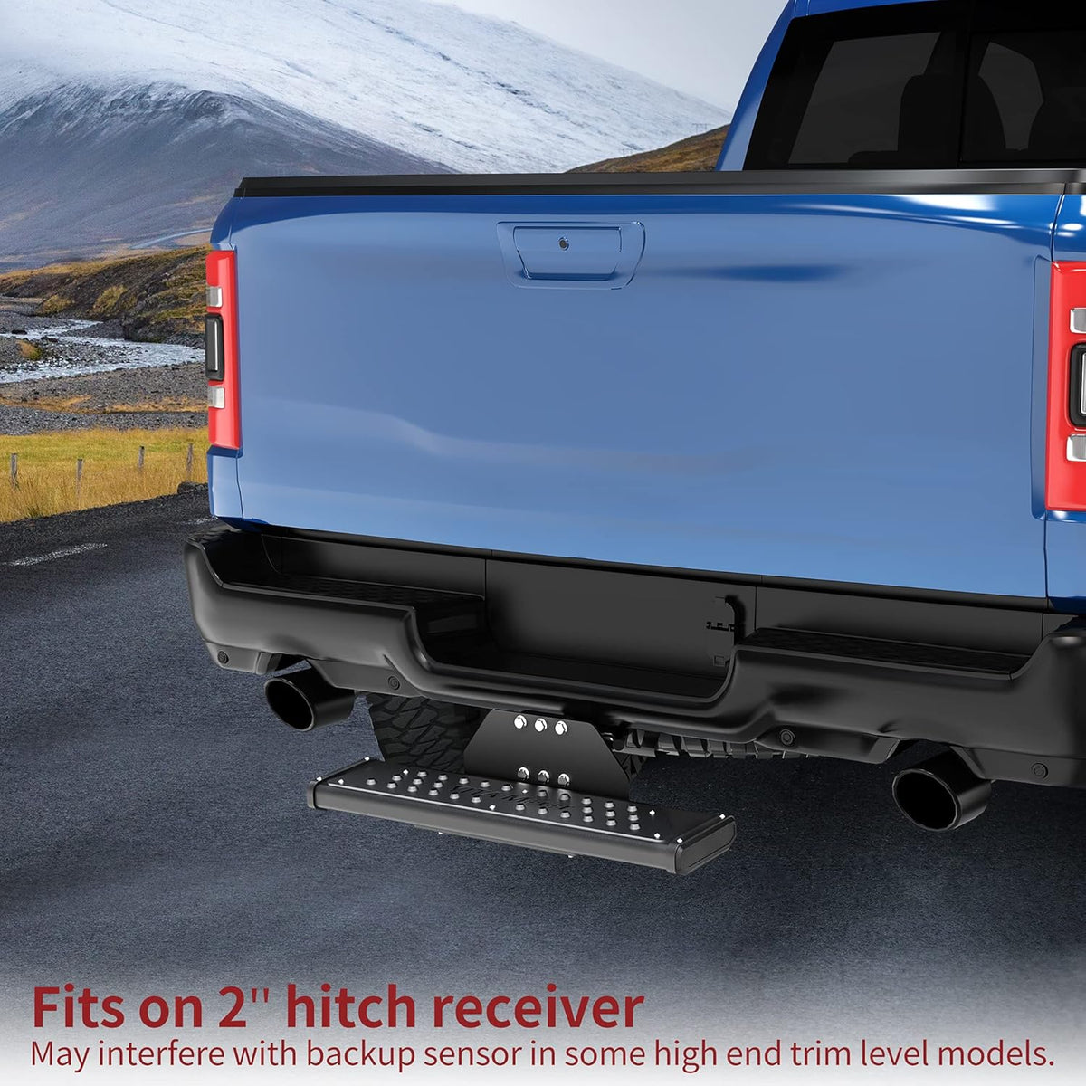 Aluminum Hitch Steps with 2 Receiver Bumper Guard Protector, Silver Non-Slip Textured Step Bar with Hitch Pin, Black Finish, 8.3 Wide C906477