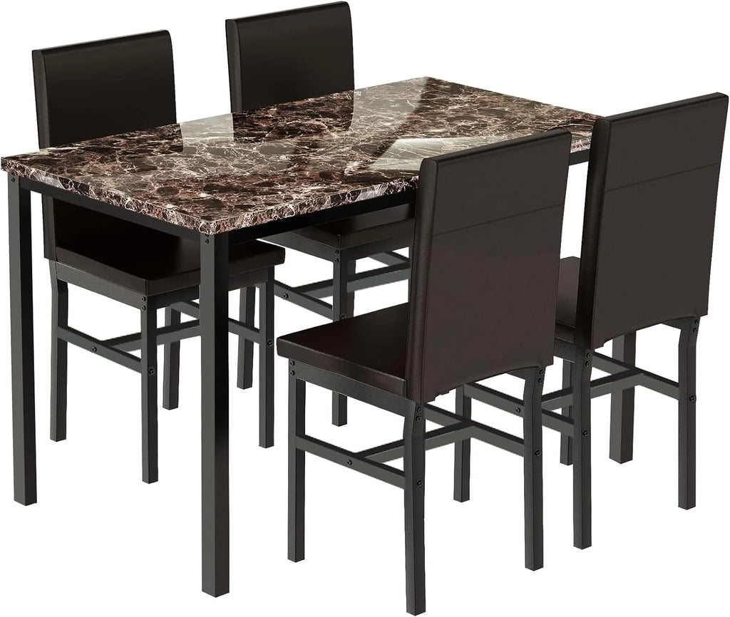 5-Piece Brown Kitchen Table Set with 4 Leather Upholstered Chairs S9955