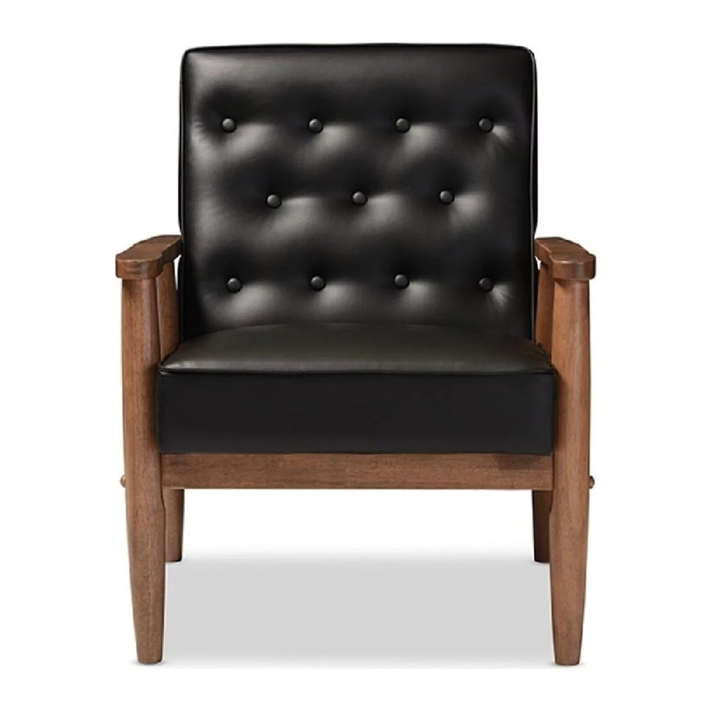 Black Faux Leather Upholstered Wooden Lounge Chair B71135