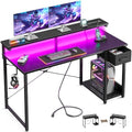 Black 48 Inch Gaming Desk with LED Lights, Power Outlet, Drawer, Monitor Shelf & Headphone Hook Z922355