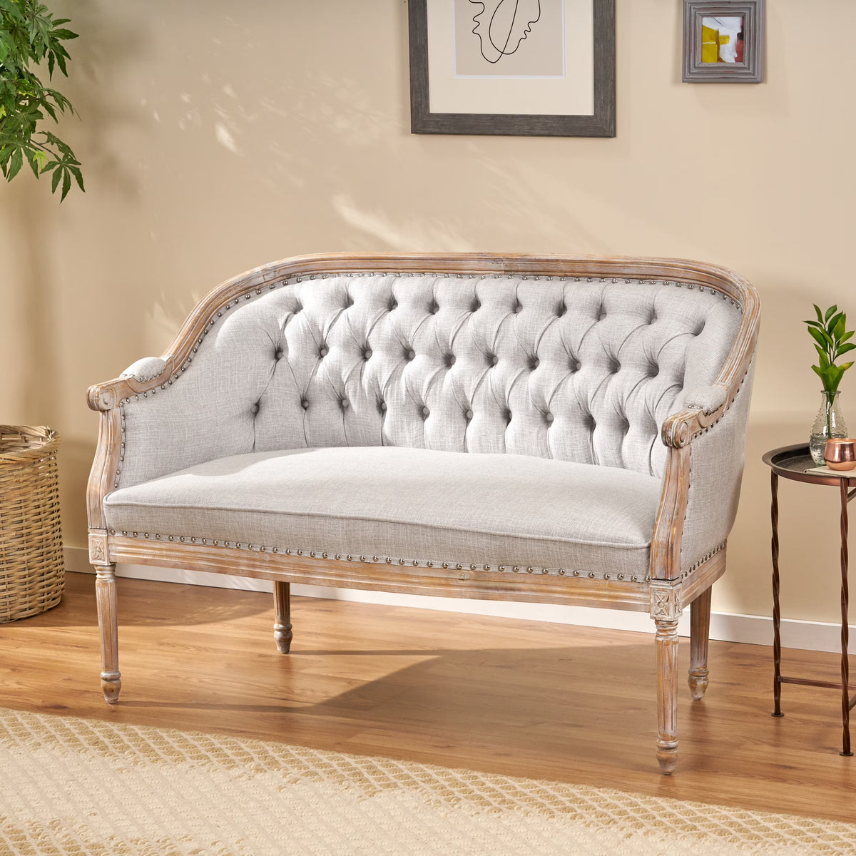 Light Gray Fabric Loveseat O369