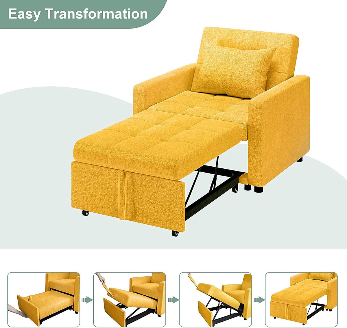 Green Reversible Sectional Sofa Bed with Storage Chaise P820476