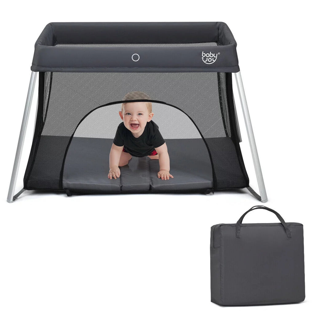 Foldable Baby Playpen Lightweight Crib with Carry Bag Dark Gray M708