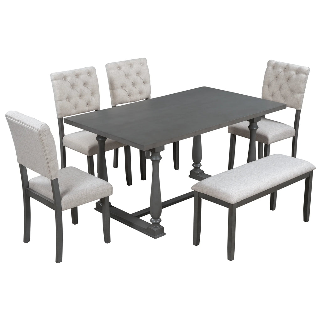 Rectangular Dining Table Set with Bench and 4 Upholstered Chairs X259752