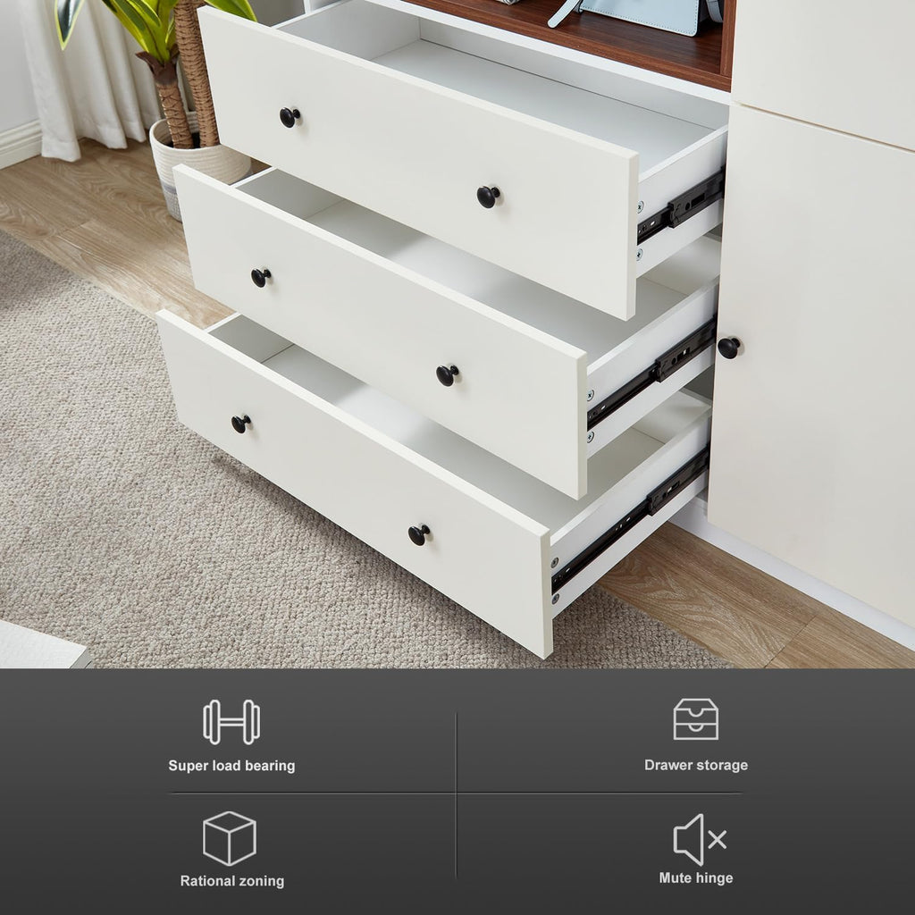 Wooden White 3-Door Armoire Wardrobe Closet with Hanging Rod I842097