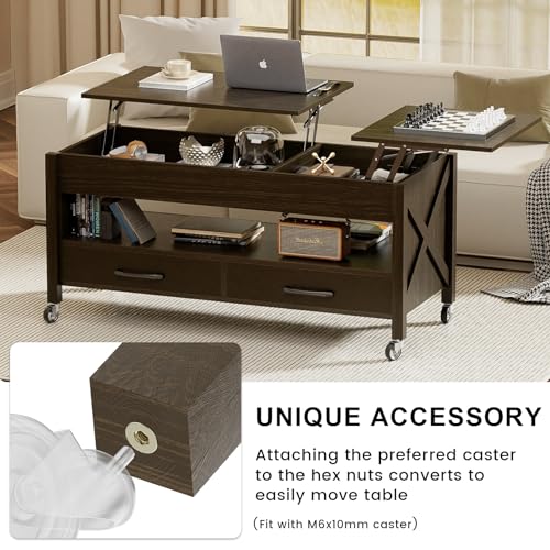 Black 47.2" Wood Lift Top Coffee Table with Storage F6795